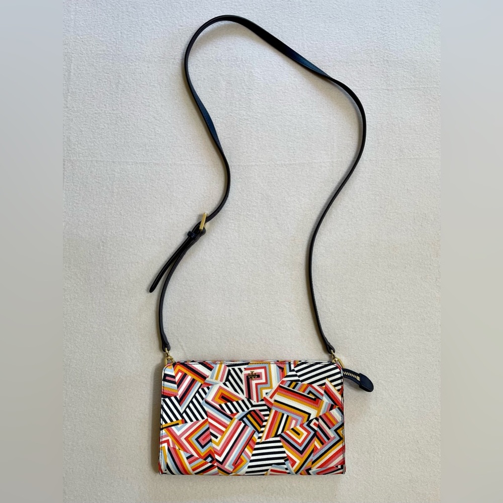 Tory Burch Kerrington Crossbody Wallet Clutch Bag Geometric T Print Multi NWOT